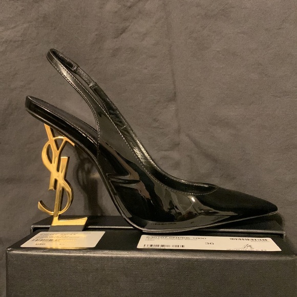 Yves Saint Laurent Women's Opyum YSL Logo Pointed Toe Slingback Pumps. - Picture 5 of 6